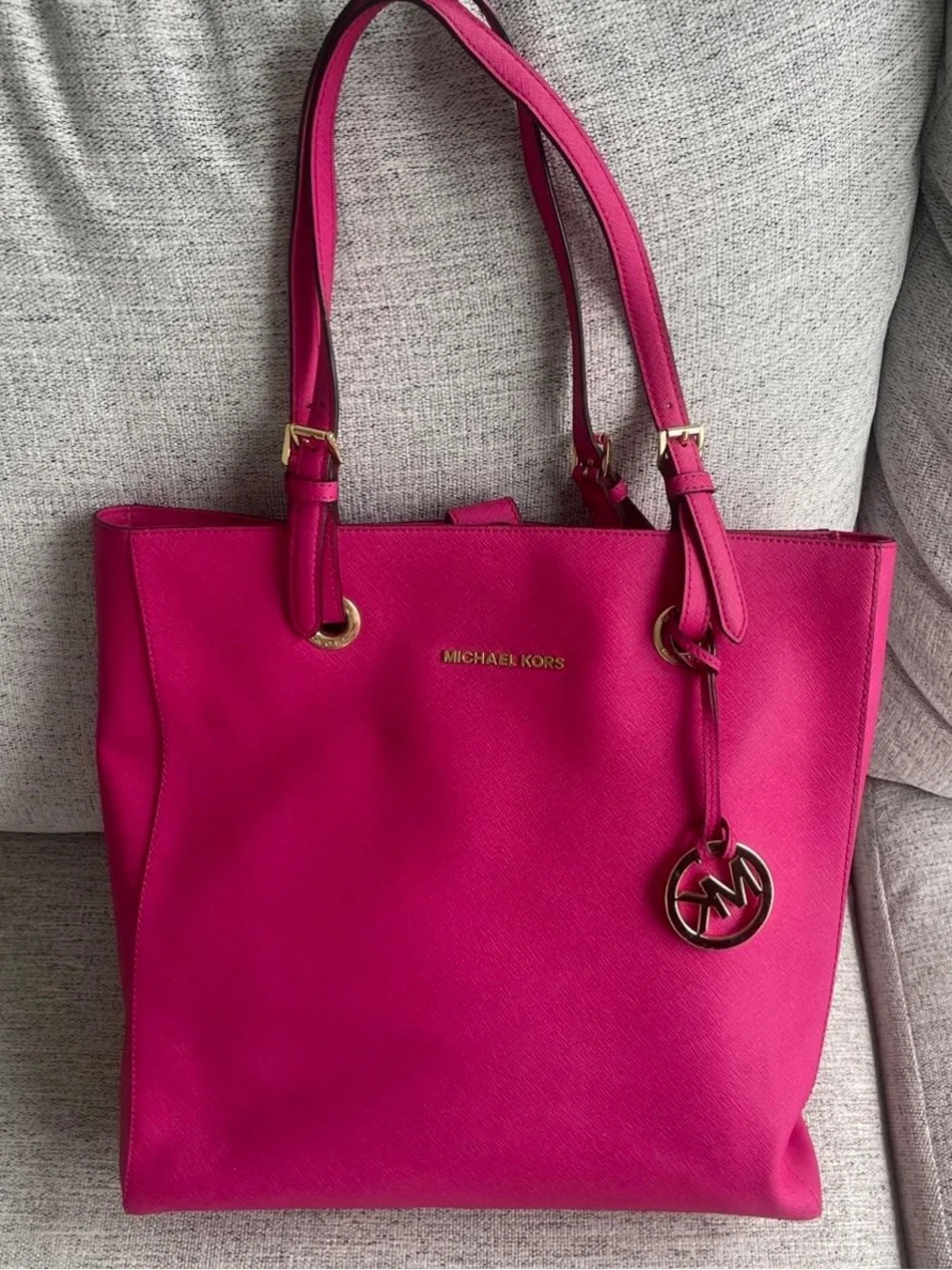 Michael Kors Hot Pink Leather Tote with Gold Accents